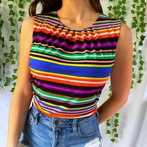 Rainbow striped Calvin Klein sleeveless blouse tank top